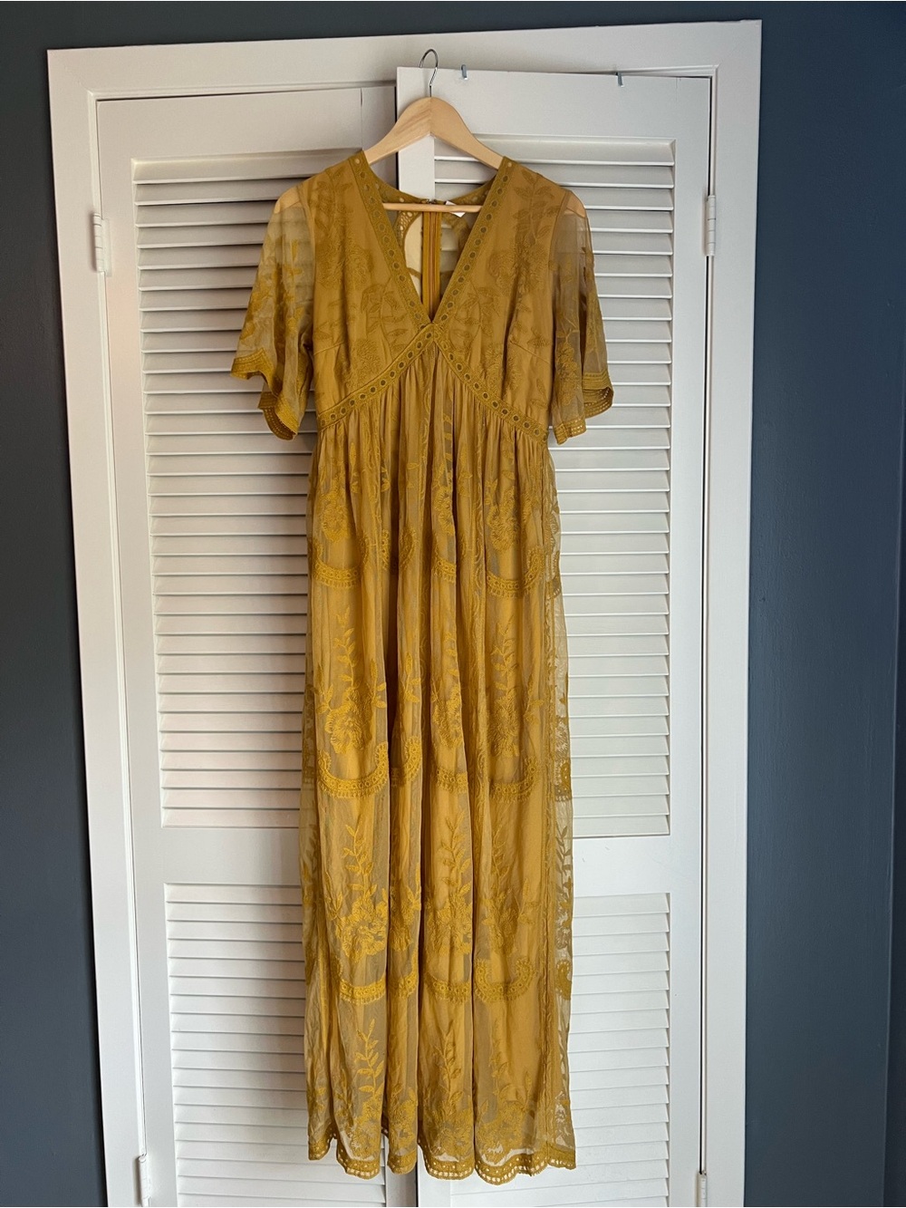 PinkBlush Mustard Lace Mesh Overlay Maternity Maxi Dress L